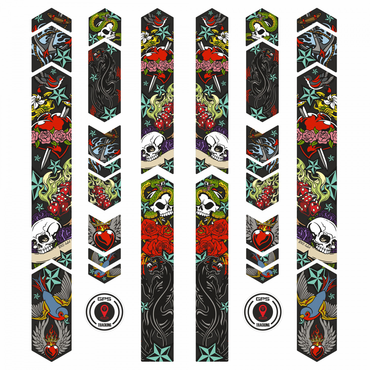 Bicycle Stickers 14pcs XL Set Tattoo Motif Skull Old School Frame Protector