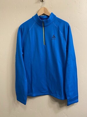 Odlo Men s Size Large Blue 1/4 Zip Besso Performance Mid-Layer Shirt  #542472