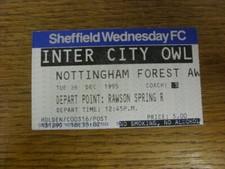 26/12/1995 Ticket: Nottingham Forest v Sheffield Wednesday [Inter City Owl Coach