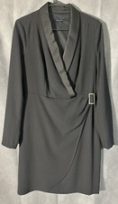 Tommy Hilfiger Dress Black sz 14W Straight/Faux Wrap Look Stitch detail EXC