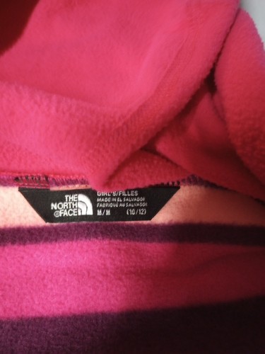 THE NORTH FACE Glacier Fleece Hoodie Full Zip Pink Stripe Size Girls M 10/12 - 第 3/4 張圖片