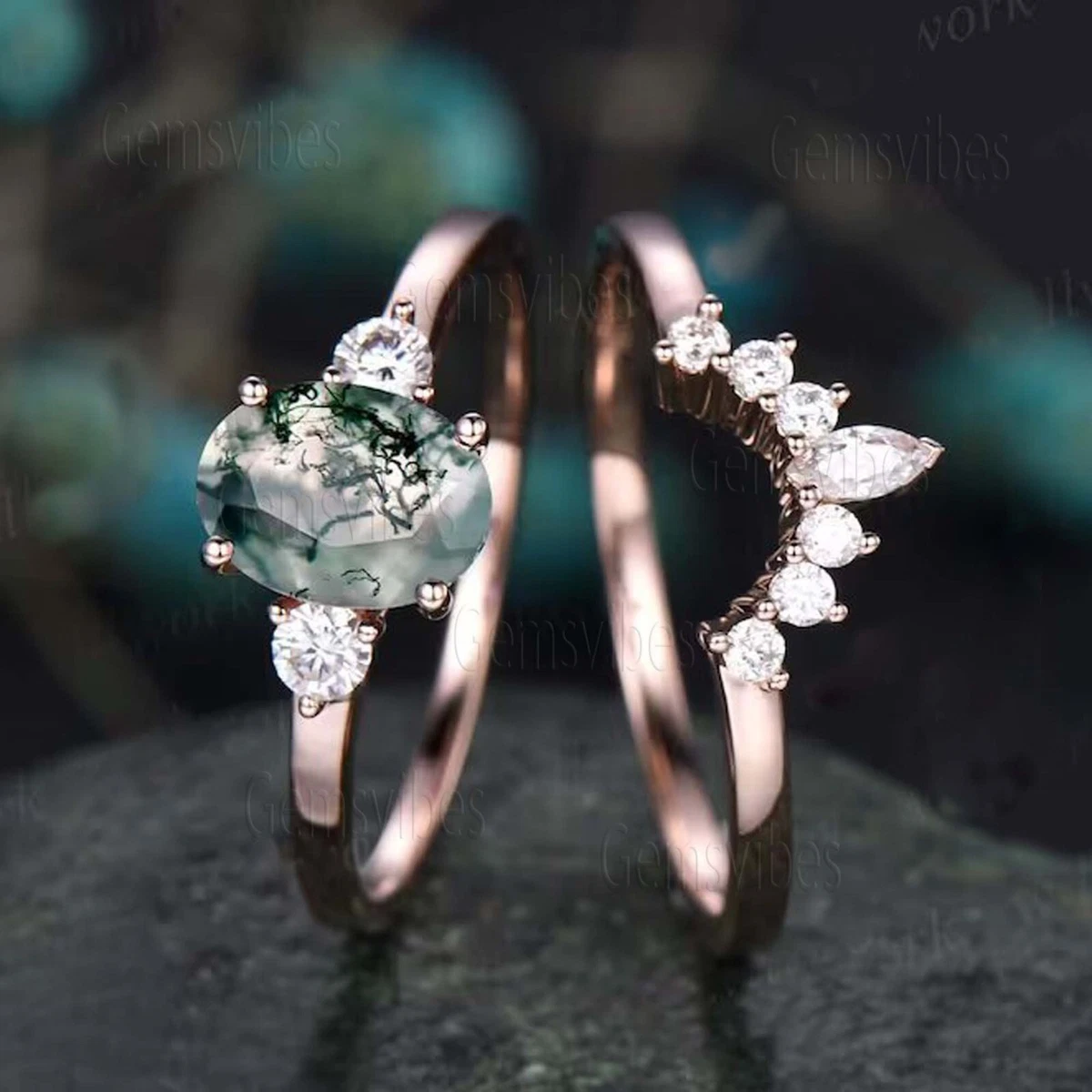 Solid 925 Sterling Silver Moss Agate Antique Wedding Gift For Bridal Dainty Ring