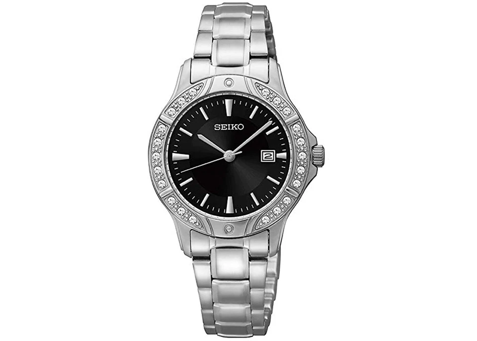 Seiko Womens SUR877 Silver Tone, Stainless Steel Swarovski Crystal Accent Watch