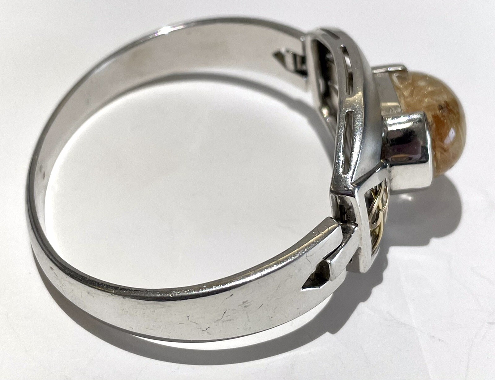 Sterling Silver 18k Gold Diamonds Rutilated Quartz Statement Bangle eBay