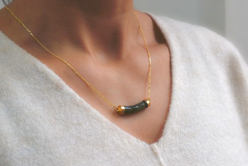 Jade Stab Gold Kette - 925 Sterling Vergoldete Kristall Grüner Edelstein Orienta - Bild 5 von 10