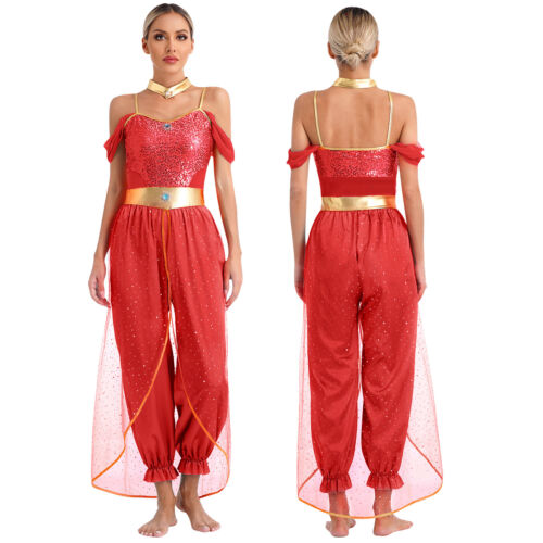 Womens Costume Metallic Dancewear Sleeveless Belly Performance Cosplay Sequin - Picture 21 of 44