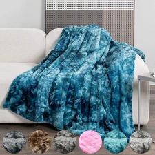 Reversible Faux Fur Fleece Throw Super Soft Light Weight Home Sofa Bed Blanket 