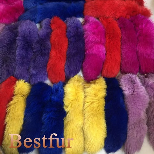 50pcs -16"-18" Real Fox Fur Tail Dyed Blue Fox Tail Keyring Pendant Cosplay Toys - Picture 3 of 36