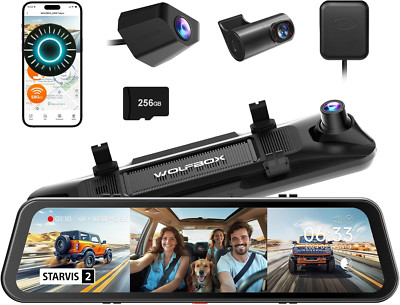 WOLFBOX G900 Tripro Cabin Version 3 Channel 4K Rear View Mirror Camera Black 
