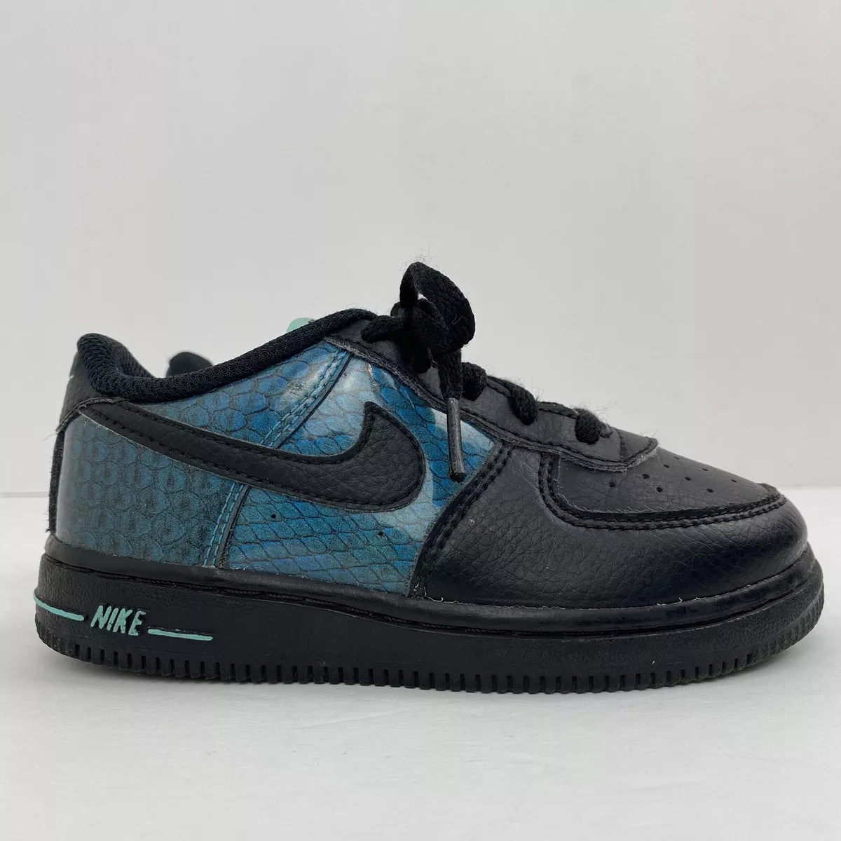 Nike Air Force 1 size 10C Toddler Black Blue Baby Dragon Sneakers BV6063 001