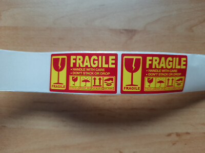 20 Stück FRAGILE ZERBRECHLICH- HANDLE WITH CARE -Sticker Label Aufkleber 45x25mm
