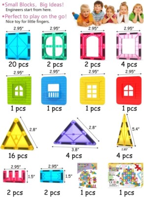 Jasonwell Magnetic Tiles Kids Magnetic Blocks Building Sets 3D