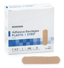 McKesson Adhesive Strip 1X3In Plastic Rectangle Tan, Box of 100 2 PACK