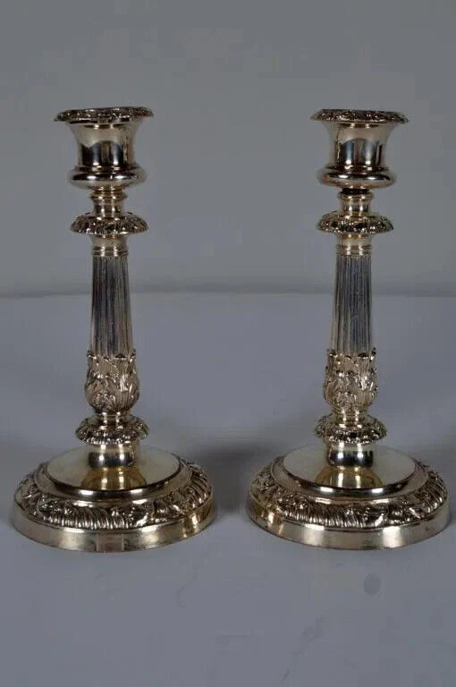 Par de candelabros antiguos Sheffield Mathew Boulton C.1800 de placa de plata Foto 2 de 4