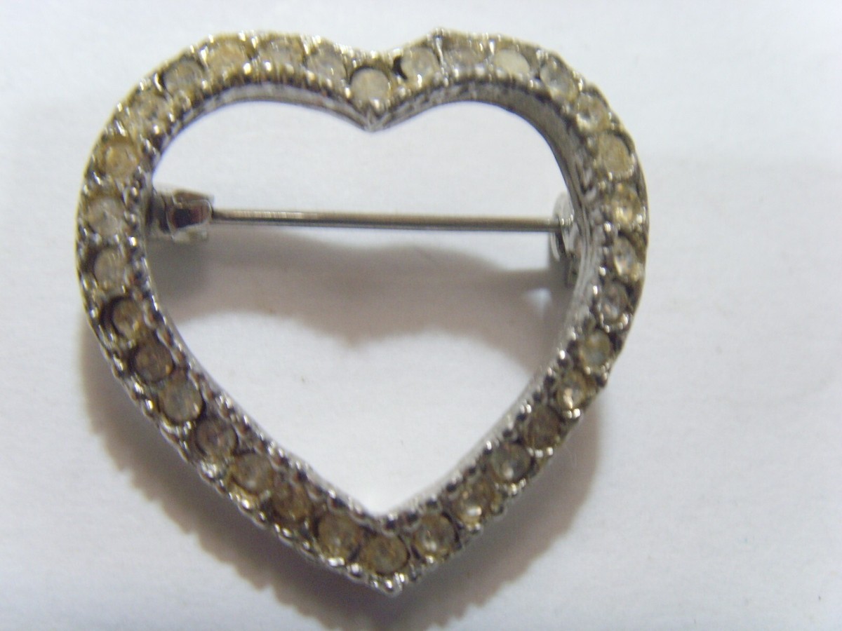 antique paved diamante gemstones heart brooch collector jewelry