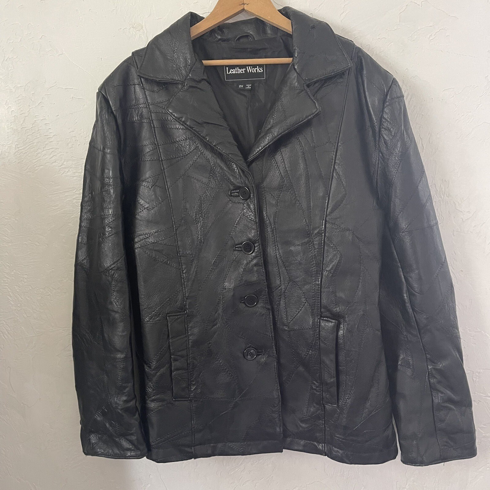 Vintage Jacket Size 2X Plus Patchwork Black Leath… - image 3