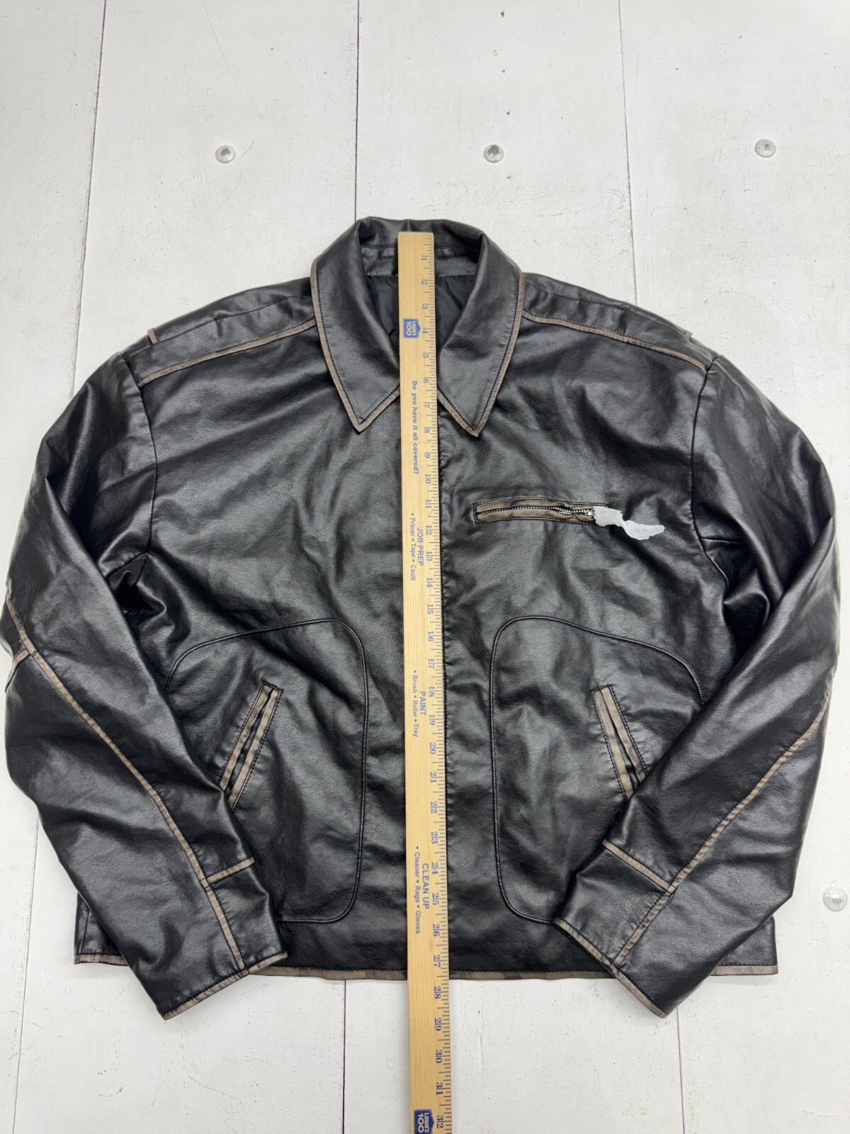 Boohoo Man Black Slim Fit Washed Pu Biker Jacket Mens Size XL