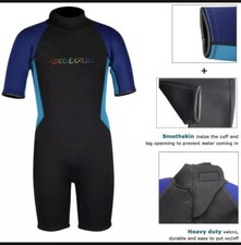 GoldFin Childrens Shorty Wetsuits Back Zip Short Sleeve SZ:10 Black/Blue NEW