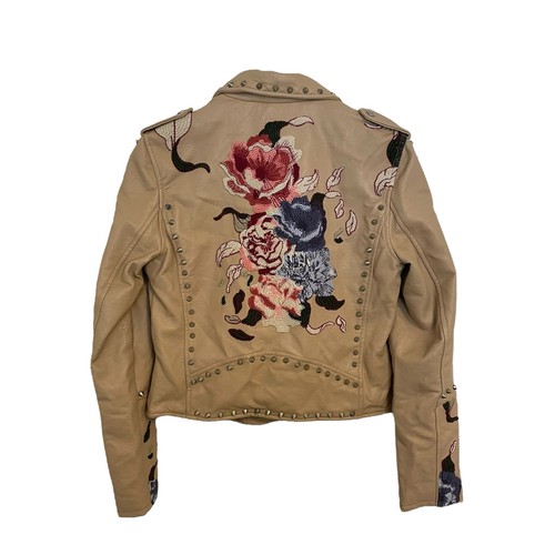 BLANK NYC Studded Embroidered Faux Leather Jacket Tan Womens Size Small - Picture 7 of 12