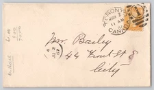 Toronto, Canada, Addressed Envelope with Circular Cancel, Orange Stamp 1887