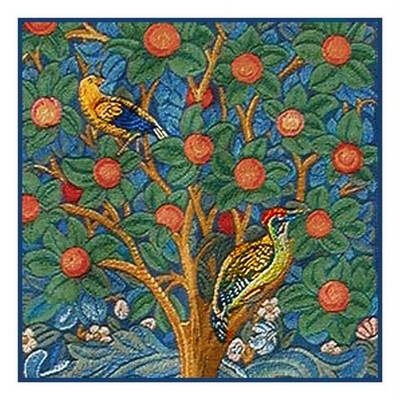 William Morris Woodpecker Detail in Blue Counted Cross Stitch Chart Pattern