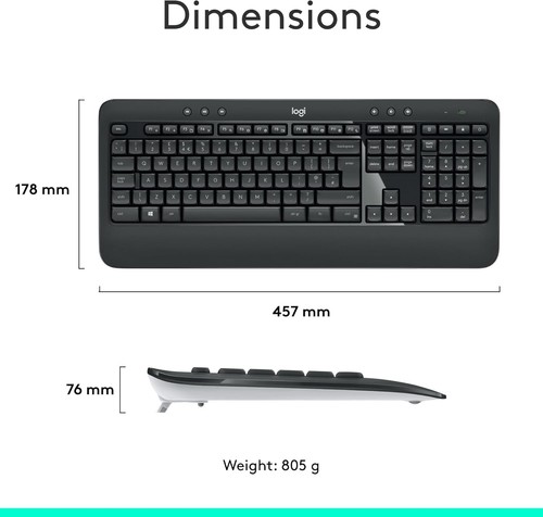 Clavier sans fil Logitech ADVANCED MK540 QWERTY UK noir avec récepteur USB - Photo 2/8