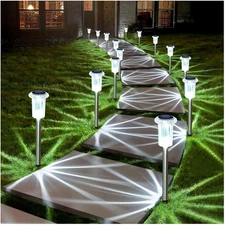 Solar Pathway Lights Outdoor 10 Pack LED Waterproof Stainless Steel Yard Garden
