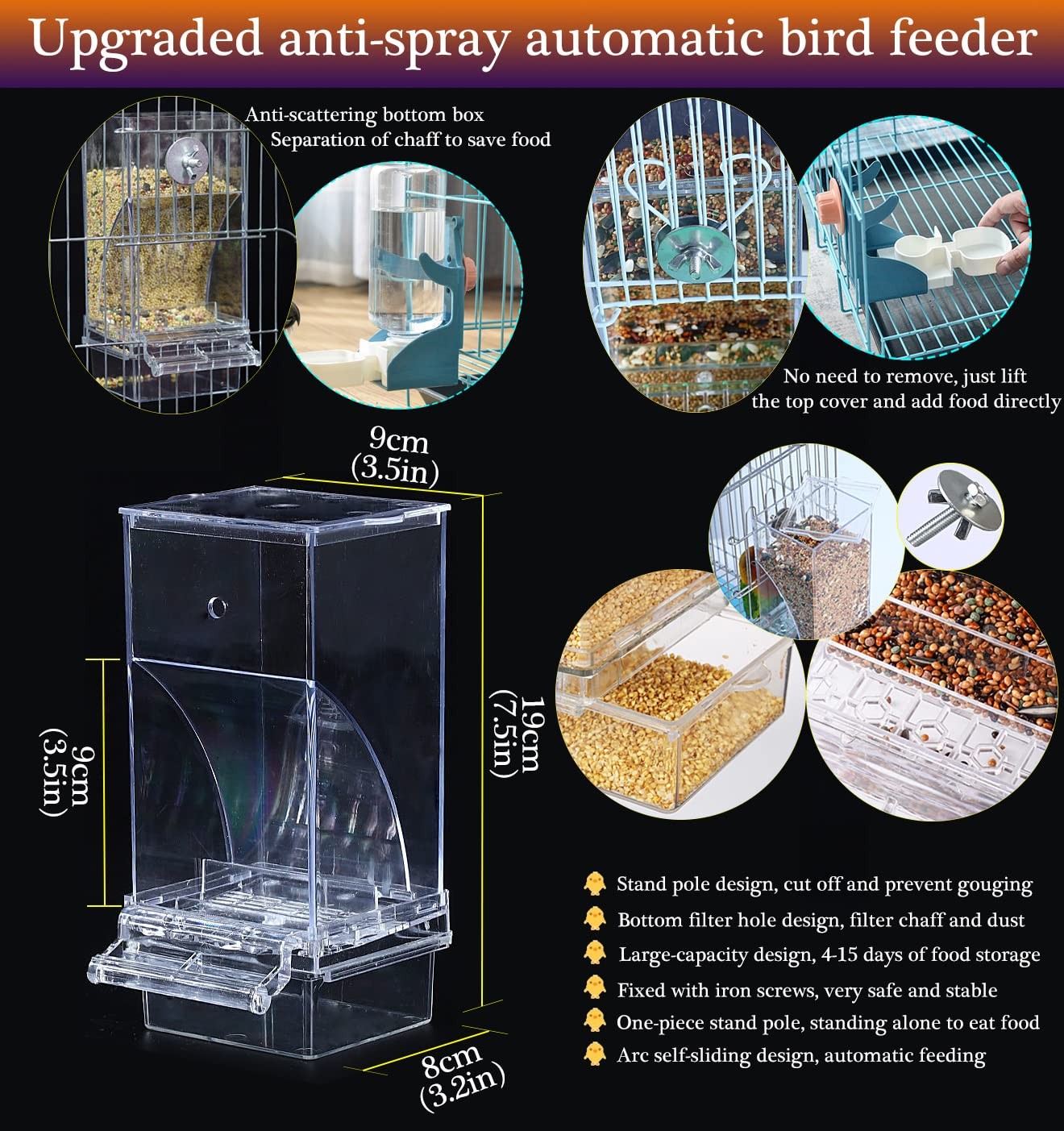 No Mess Bird Feeder Water Dispenser Set, Automatic Parrot Feeder Cage Accesso...