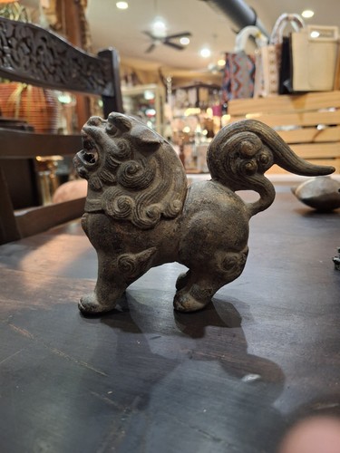 Antique Patinated Iron Asian Oriental Tang Foo Dog Lion Incense Burner Statue - Picture 20 of 20