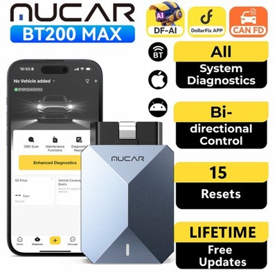 MUCAR BT200 MAX OBD2 Scanner Car AI Diagnostic Scan Tool Full System Free Update