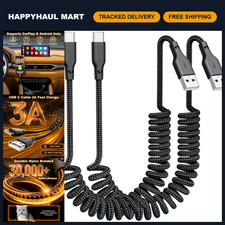 Coiled USB A to USB C CarPlay Cable Fast Charging 3ft - 2-Pack, Durable  Flexib