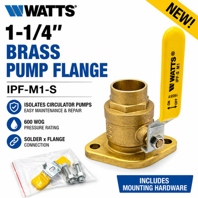 Watts 1-1/4'' Brass Isolation Pump Flange Valve IPF-M1-S Ball Valve w/ Hardware