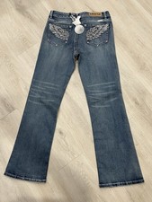 PLATINUM PLUSH LADIES WINGS RHINESTONE DENIM BOOT CUT JEANS STYLE 4041 Size 13