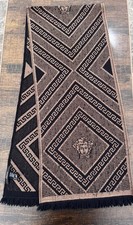 Versace Reversible Beige & Black 100% Wool Scarf Fringe Made In Italy