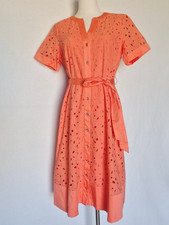 NWoT Karl Lagerfeld Cotton Eyelet Belted Midi Shirt Dress Button Orange Sz.12P