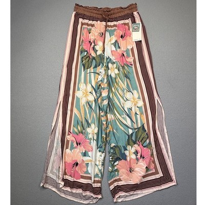 O'Neill Women's Tropics Drawstring Wide-Leg Pants Oil Blue Large $70