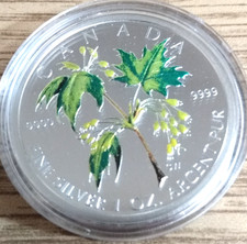 2003 $5 Canada 1 oz. SILVER Maple Leaf Colored Coin- Yellow/Green Colors Box COA