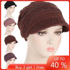 Women Hijab Wide Brim Visor Hat Muslim Turban Head Wrap Baggy Chemo Cap Headwear