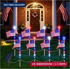 4th of July Decorations Outdoor American Flag Lights, 8-Pack Solar Powered Pathw