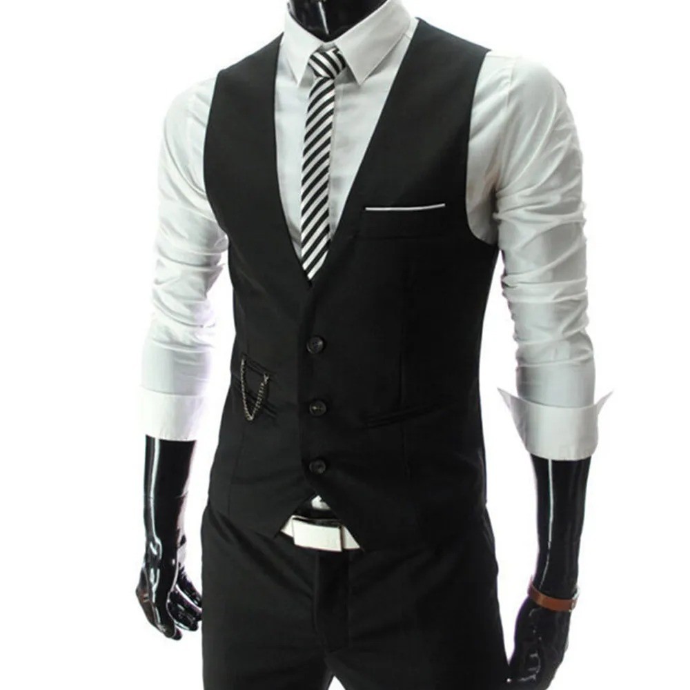 Herren Formell Anzug Weste Business Weste Solid Freizeit Ärmelloses Top Slim Fit