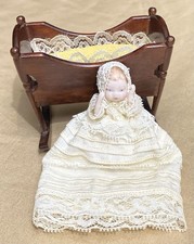 Dollhouse Lot 1:12 Antique Baby Lace Gown Bonnet Pillow VTG Bassinet Cradle