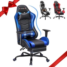 PC Massage Gaming Chair with Footrest Ergonomic Office Desk Chair PU Leather