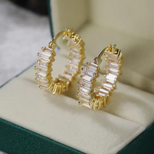 Hoop Earrings Gold, Plated With Cubic Zirconia Size 25mm For Women