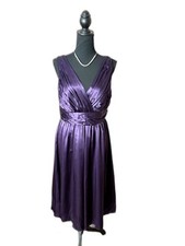 Vintage 90s 100% silk dress tea length A-line purple Spiegel semi-formal 10 EUC
