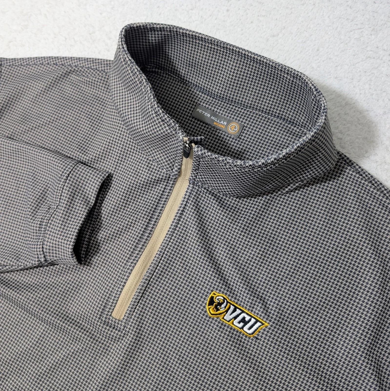 NEW VCU Peter Millar Crown Sport Perth Performance 1/4 Zip Golf HOUNDSTOOTH GRAY
