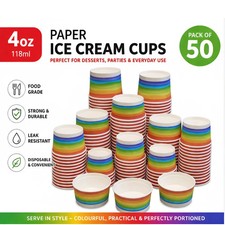 4oz Paper Ice Cream Cups Dessert Bowls Disposable Food Containers Party Pack 50