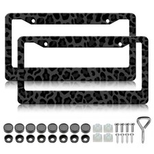 Leopard Print License Plate Frames - 2 Pack Cheetah Metal Holder Covers