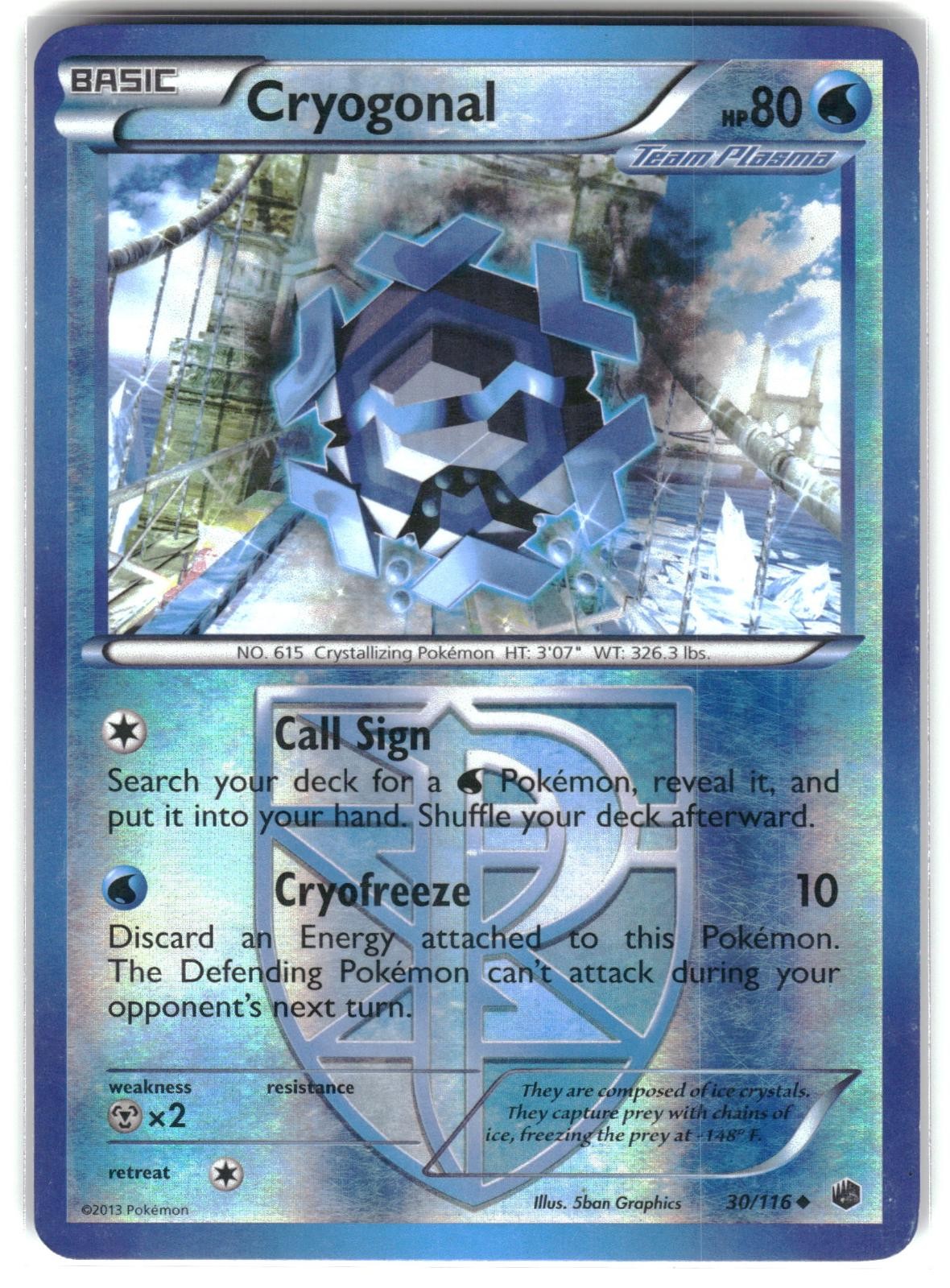 POKEMON CRYOGONAL PLASMA FREEZE REVERSE HOLO 30/116 UNCOMMON LP 2013