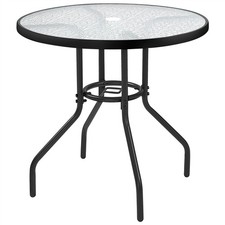 Black Rounded Outdoor Coffee Table Patio Bistro Table with Umbrella Hole
