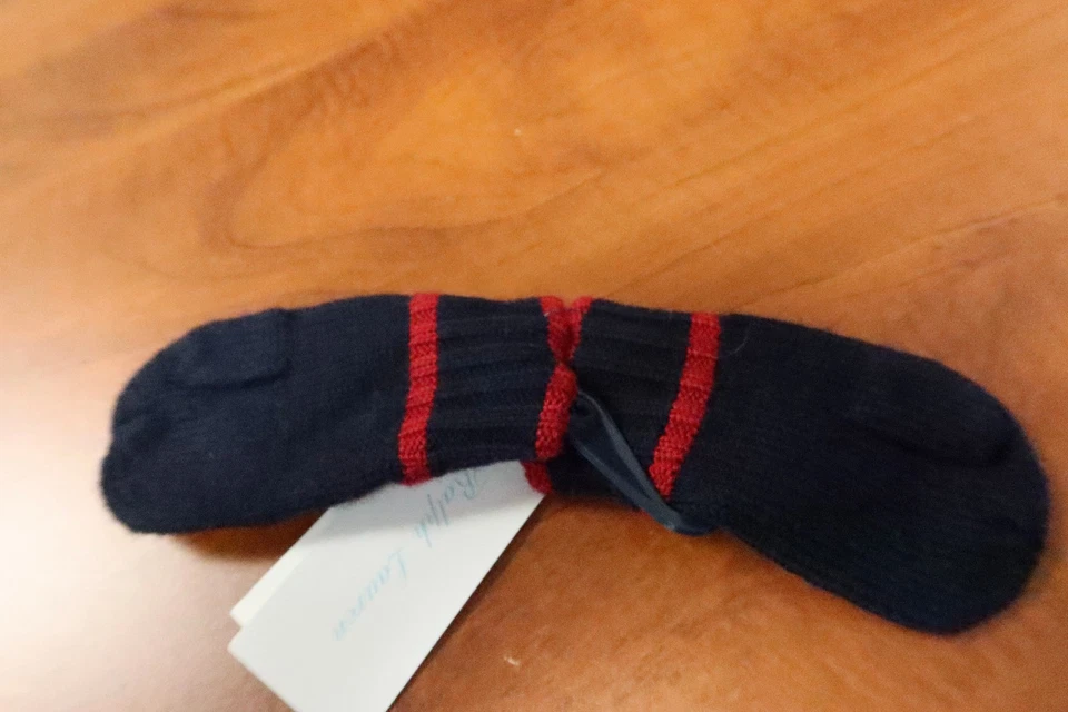 全新 Ralph Lauren 婴儿羊毛连指手套 - 9M - 24M (13 厘米 x 7 厘米) 海军蓝/红色 — 第 3/4 张图片